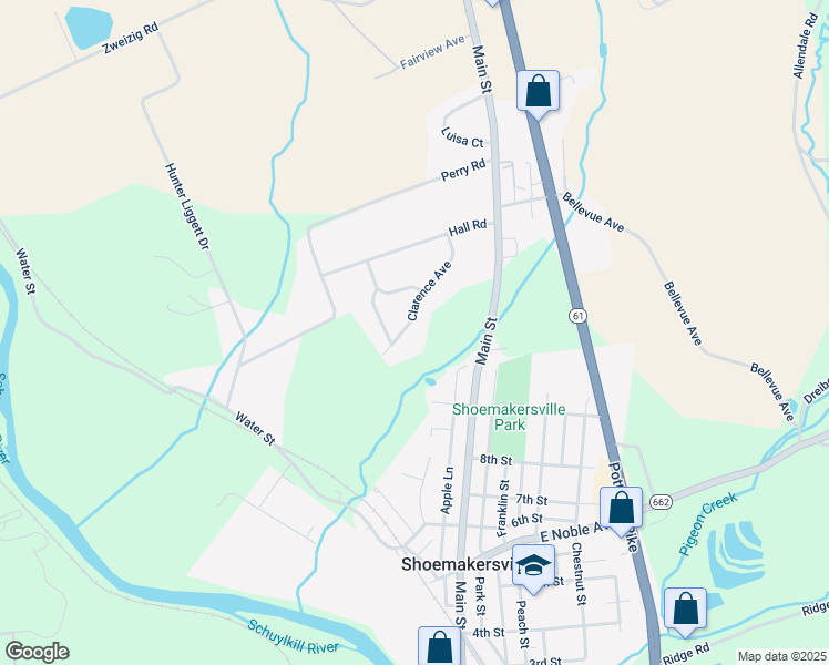 map of restaurants, bars, coffee shops, grocery stores, and more near 70 Clarence Avenue in Shoemakersville