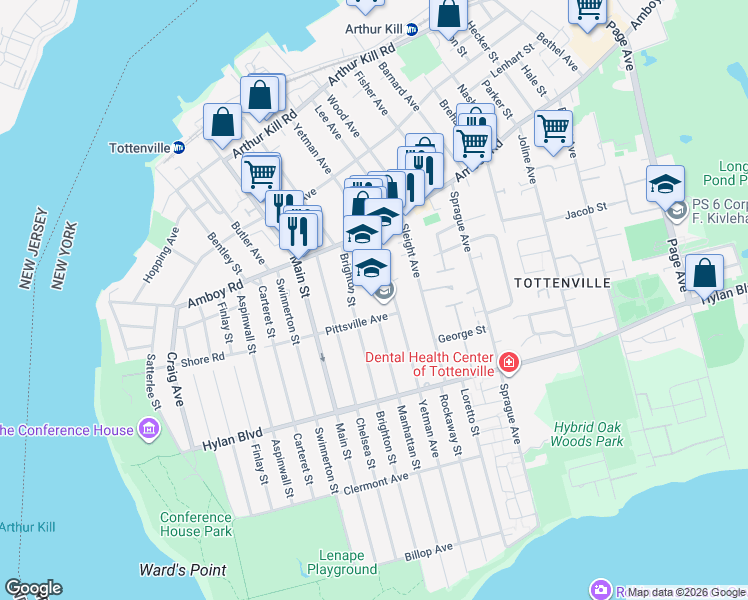 map of restaurants, bars, coffee shops, grocery stores, and more near in Staten Island