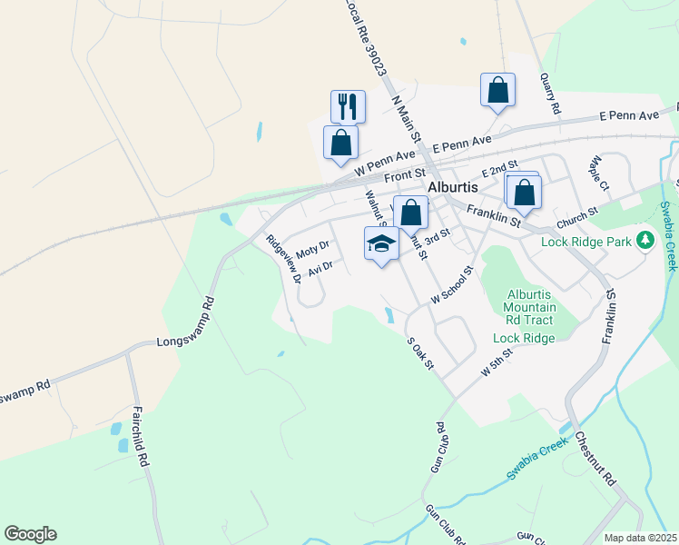 map of restaurants, bars, coffee shops, grocery stores, and more near 316 Ridgeview Drive in Alburtis