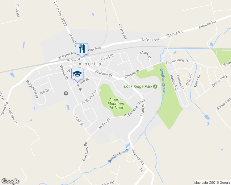 map of restaurants, bars, coffee shops, grocery stores, and more near 424 Thomas St in Alburtis