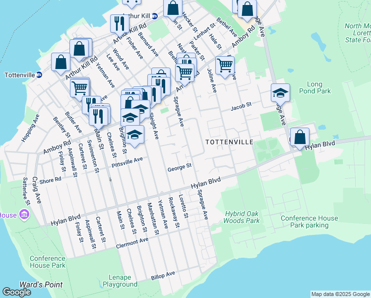 map of restaurants, bars, coffee shops, grocery stores, and more near 16 Petunia Court in Staten Island