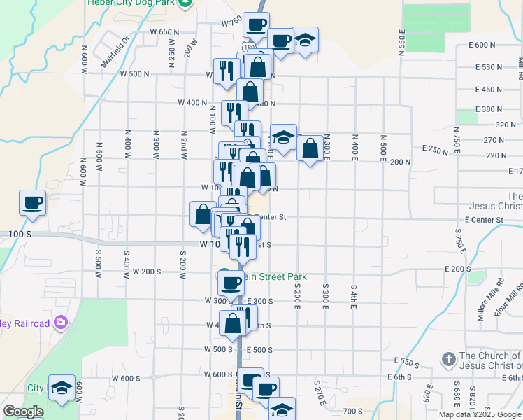 map of restaurants, bars, coffee shops, grocery stores, and more near 81 East Center Street in Heber City