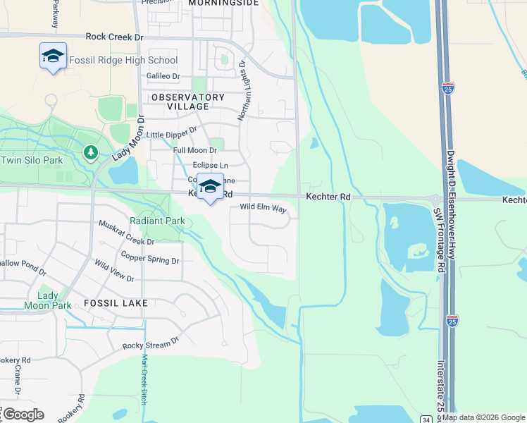 map of restaurants, bars, coffee shops, grocery stores, and more near 3920 Oak Shadow Way in Fort Collins