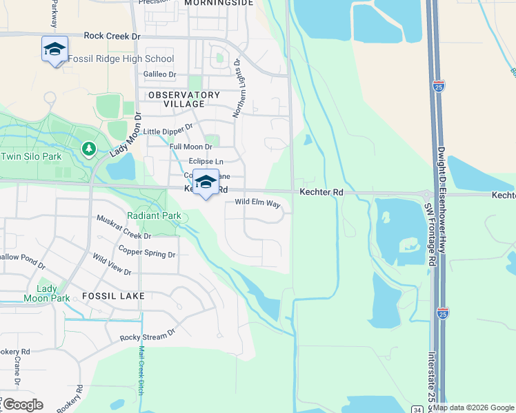map of restaurants, bars, coffee shops, grocery stores, and more near 3920 Oak Shadow Way in Fort Collins