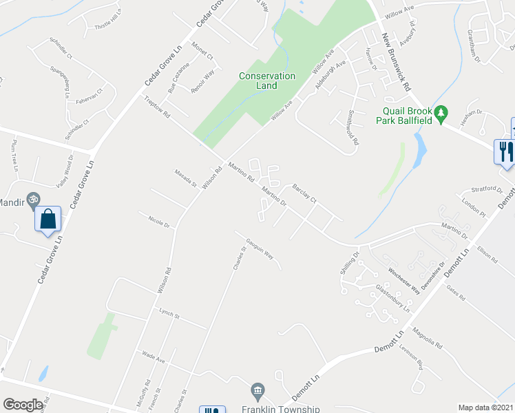 map of restaurants, bars, coffee shops, grocery stores, and more near 26 Norwich Place in Franklin Township
