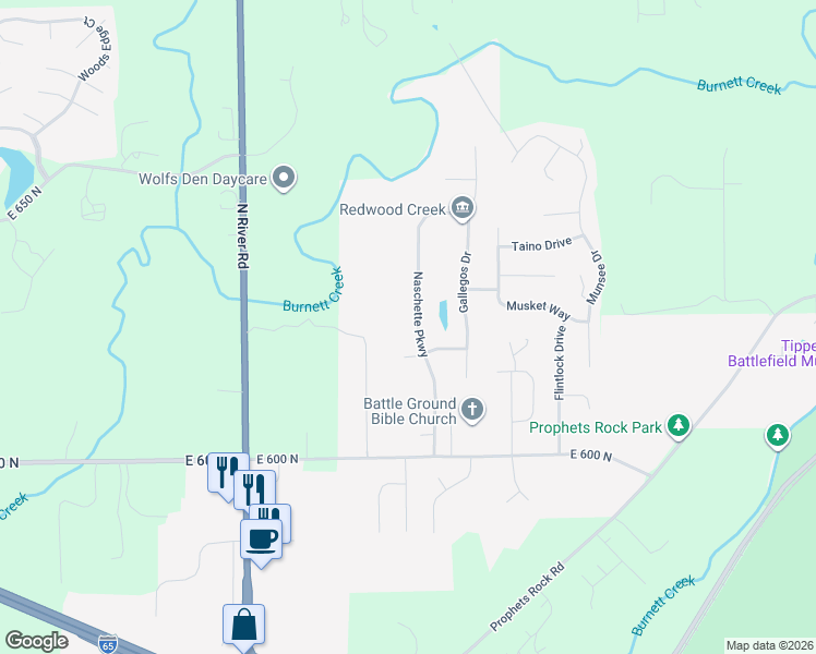 map of restaurants, bars, coffee shops, grocery stores, and more near 6124 Naschette Parkway in West Lafayette