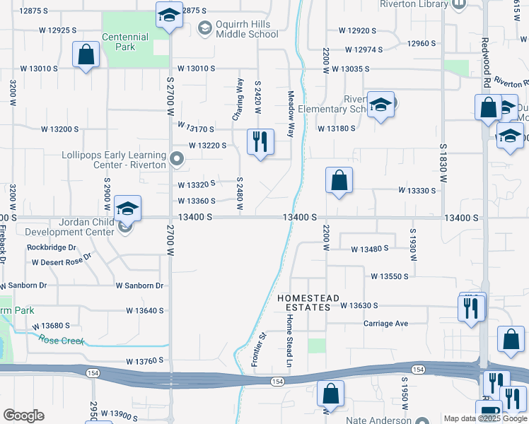 map of restaurants, bars, coffee shops, grocery stores, and more near 2386 13400 South in Riverton