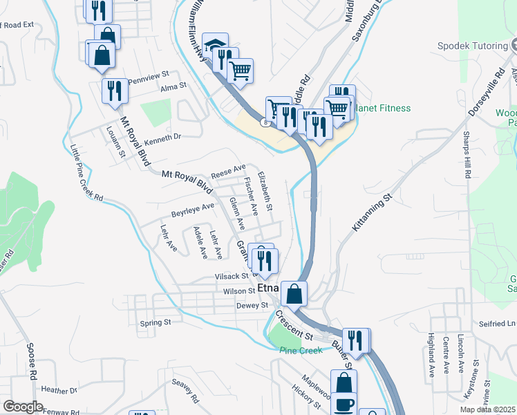 map of restaurants, bars, coffee shops, grocery stores, and more near 8 Bittner Street in Pittsburgh