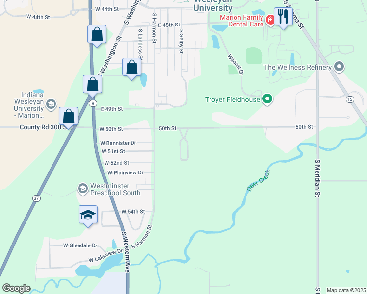map of restaurants, bars, coffee shops, grocery stores, and more near 5000 Prestwick Square in Marion