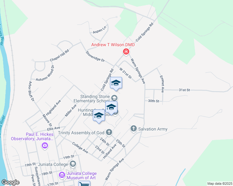 map of restaurants, bars, coffee shops, grocery stores, and more near 10 West 29th Street in Huntingdon