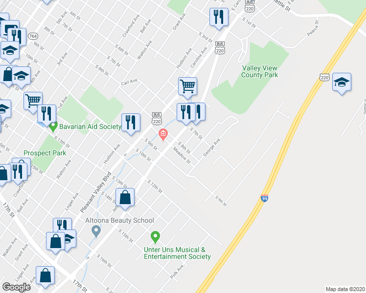 map of restaurants, bars, coffee shops, grocery stores, and more near 798 Cleveland Avenue in Altoona