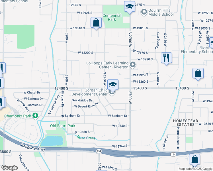 map of restaurants, bars, coffee shops, grocery stores, and more near 13421 South Warner Way in Riverton