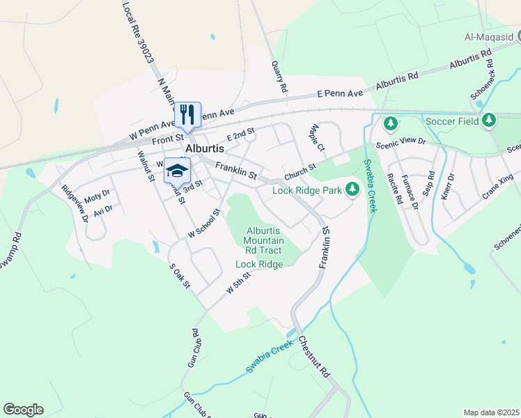 map of restaurants, bars, coffee shops, grocery stores, and more near 424 Thomas Street in Alburtis