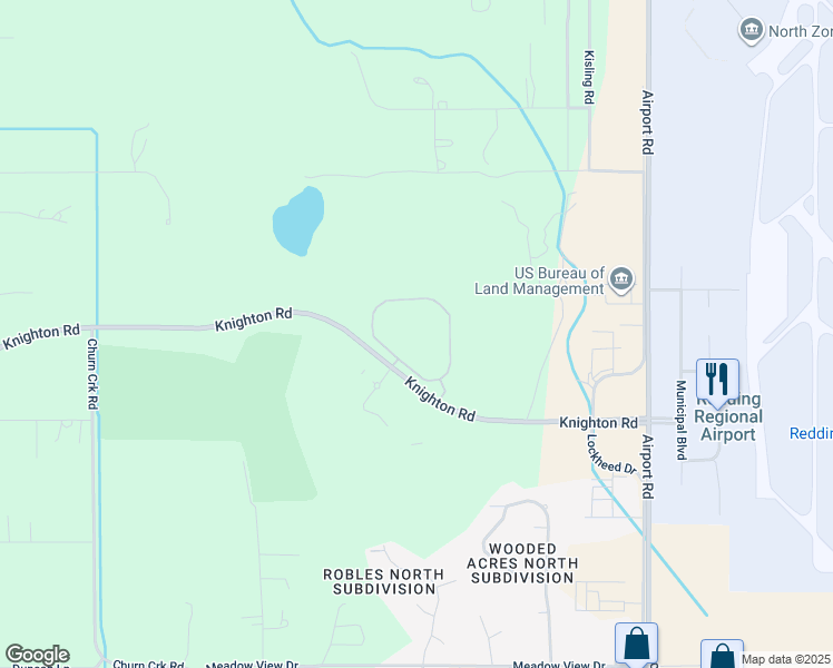 map of restaurants, bars, coffee shops, grocery stores, and more near 3400 Knighton Road in Redding