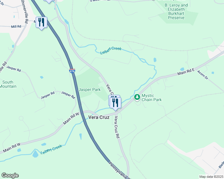 map of restaurants, bars, coffee shops, grocery stores, and more near 5123 Vera Cruz Road in Emmaus