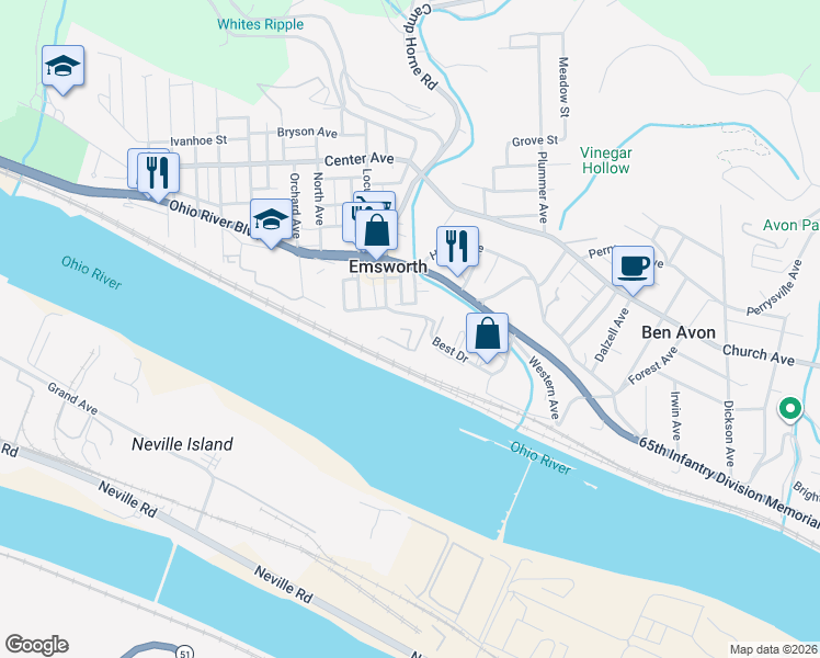 map of restaurants, bars, coffee shops, grocery stores, and more near 200 Cliffside Manor in Pittsburgh