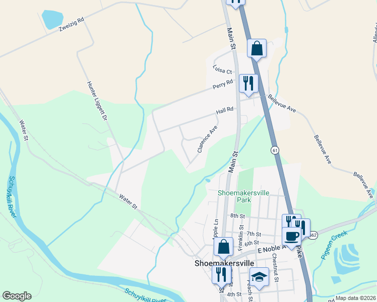 map of restaurants, bars, coffee shops, grocery stores, and more near 32 Waxwood Road in Shoemakersville
