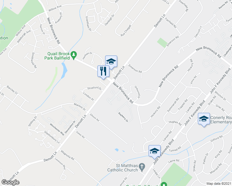 map of restaurants, bars, coffee shops, grocery stores, and more near 120 Almond Drive in Franklin Township