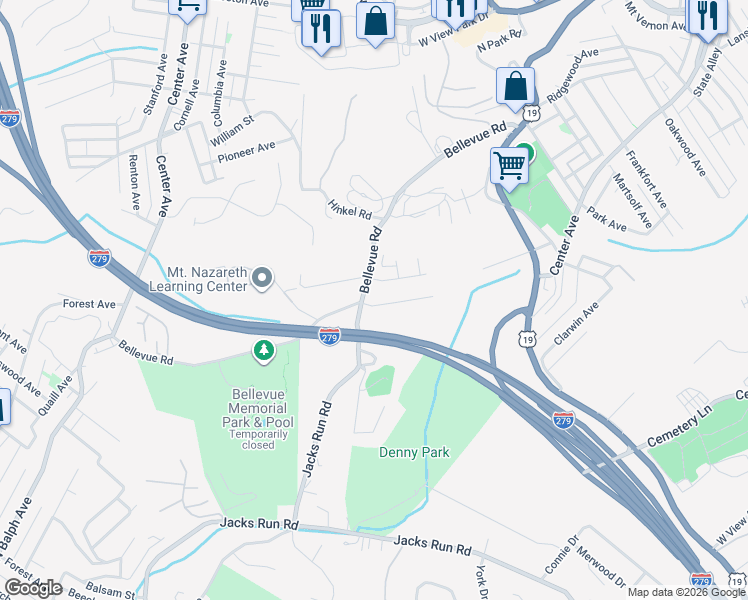 map of restaurants, bars, coffee shops, grocery stores, and more near 2 Pearl Avenue in Pittsburgh