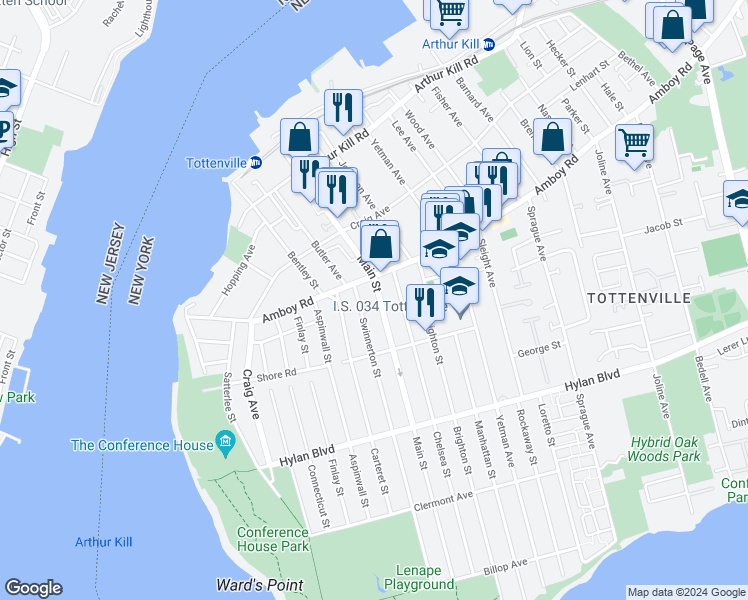 map of restaurants, bars, coffee shops, grocery stores, and more near in Staten Island