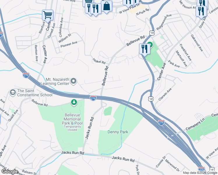 map of restaurants, bars, coffee shops, grocery stores, and more near 202 Prospect Court in Pittsburgh