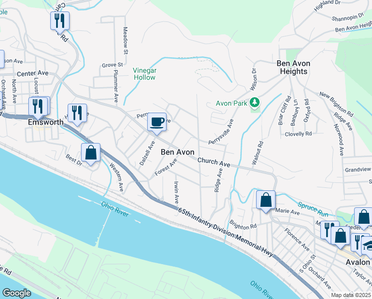 map of restaurants, bars, coffee shops, grocery stores, and more near 336 Forest Avenue in Pittsburgh