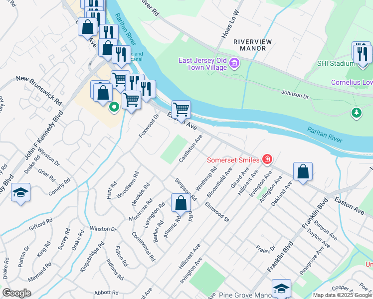 map of restaurants, bars, coffee shops, grocery stores, and more near 19 Shelly Drive in Franklin Township