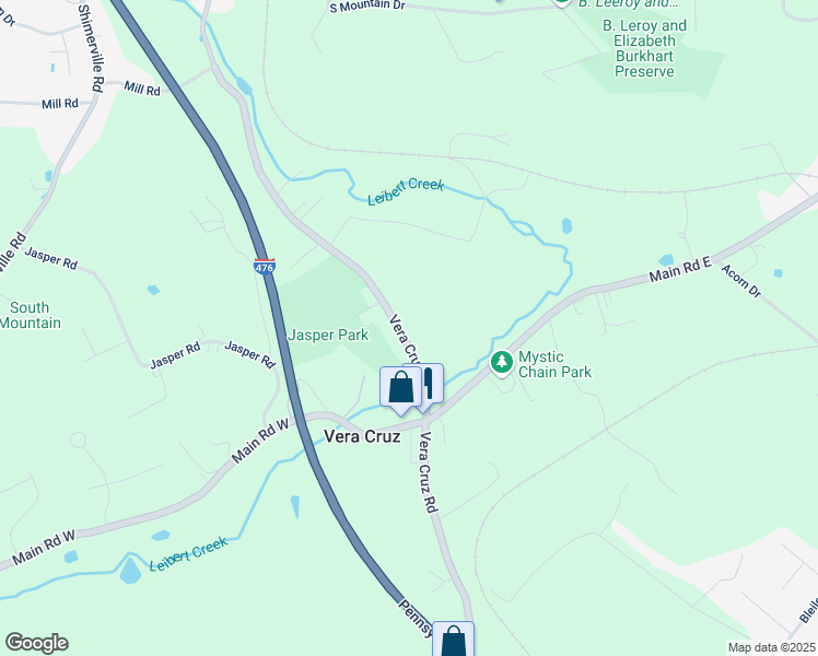 map of restaurants, bars, coffee shops, grocery stores, and more near 5111 Vera Cruz Road in Emmaus