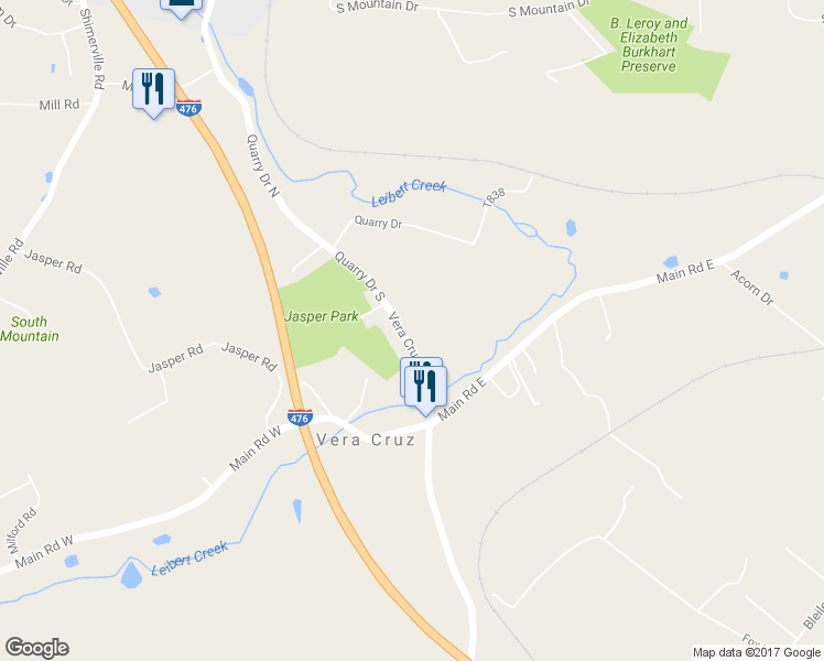 map of restaurants, bars, coffee shops, grocery stores, and more near 5111 Vera Cruz Road in Emmaus