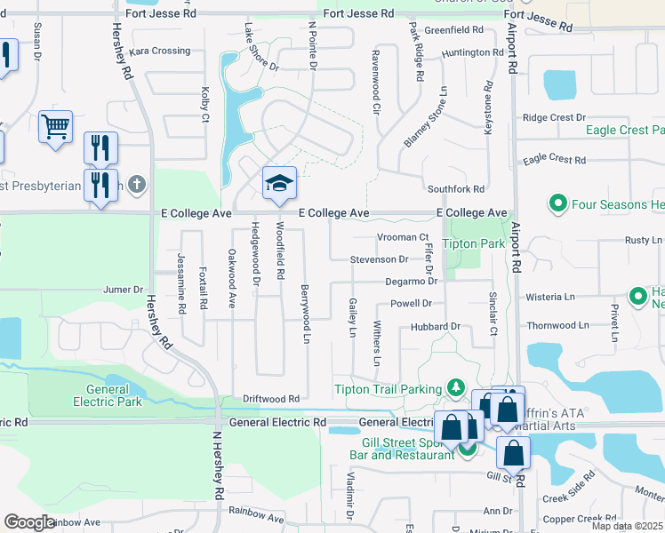 map of restaurants, bars, coffee shops, grocery stores, and more near 2204 Biasi Boulevard in Bloomington