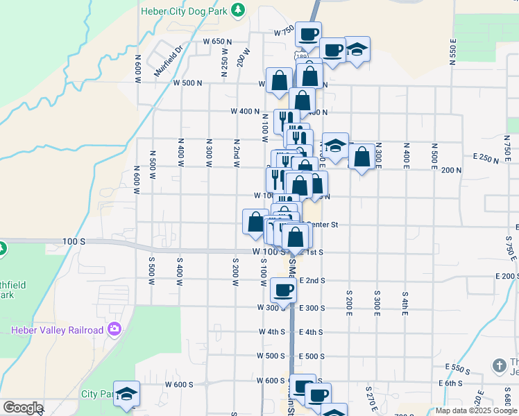 map of restaurants, bars, coffee shops, grocery stores, and more near 59 North 100 West in Heber City