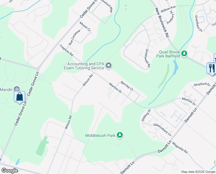 map of restaurants, bars, coffee shops, grocery stores, and more near 3 Steeplechase Court in Franklin Township