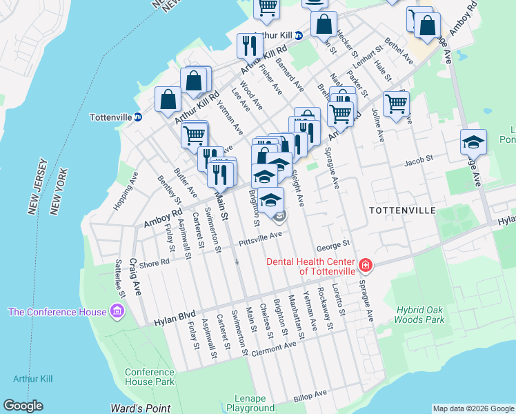 map of restaurants, bars, coffee shops, grocery stores, and more near in Staten Island