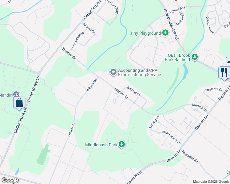 map of restaurants, bars, coffee shops, grocery stores, and more near 3 Steeplechase Court in Franklin Township