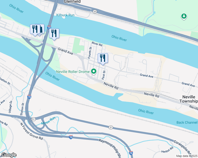 map of restaurants, bars, coffee shops, grocery stores, and more near 123 First Street in Pittsburgh