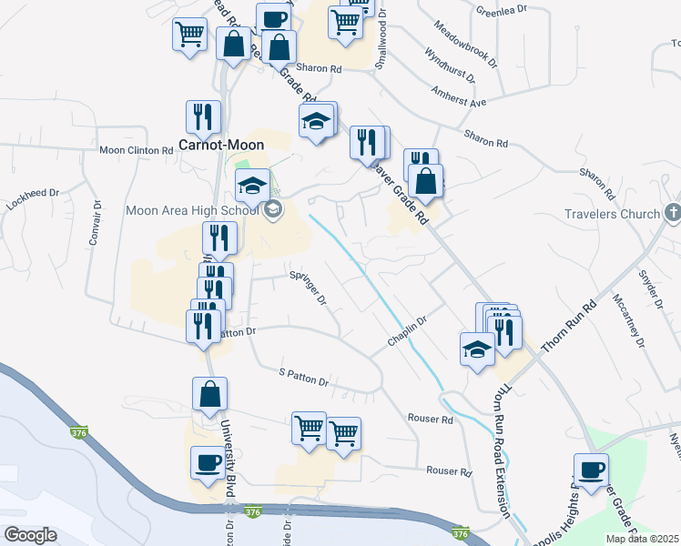 map of restaurants, bars, coffee shops, grocery stores, and more near 834 Forest Green Drive in Coraopolis