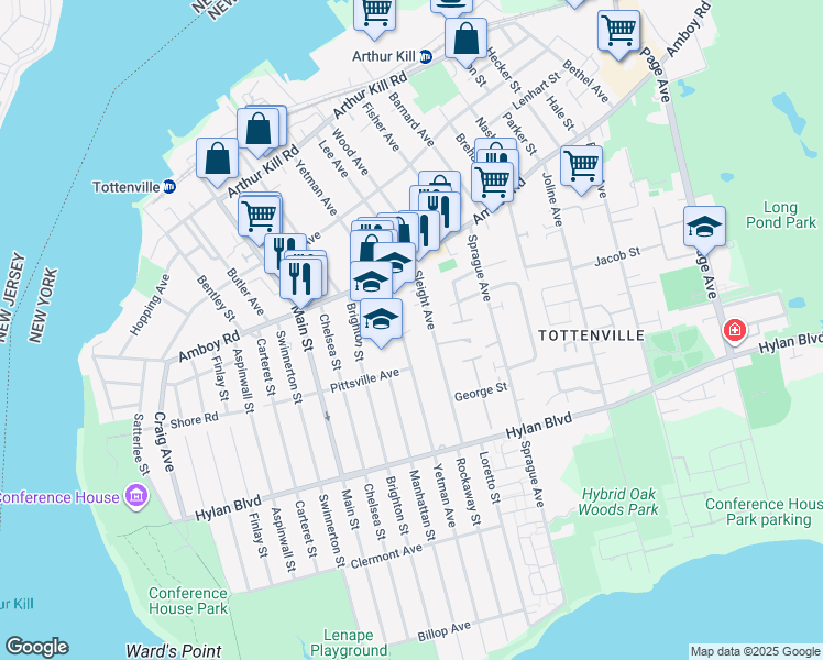 map of restaurants, bars, coffee shops, grocery stores, and more near 8 Academy Avenue in Staten Island