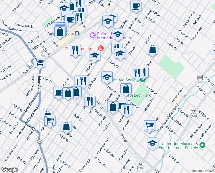 map of restaurants, bars, coffee shops, grocery stores, and more near 1500 4th Avenue in Altoona