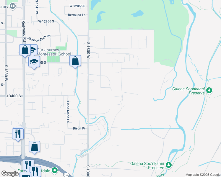 map of restaurants, bars, coffee shops, grocery stores, and more near 13379 South Elda Rae Circle in Riverton