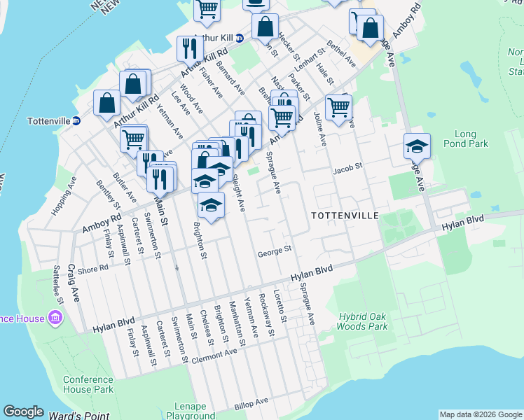 map of restaurants, bars, coffee shops, grocery stores, and more near 28 Keppel Avenue in Staten Island