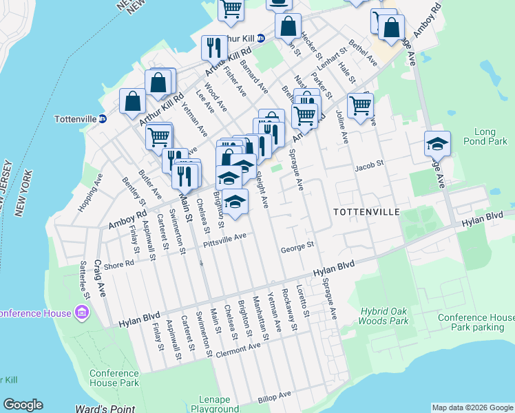 map of restaurants, bars, coffee shops, grocery stores, and more near 342 Sleight Avenue in Staten Island