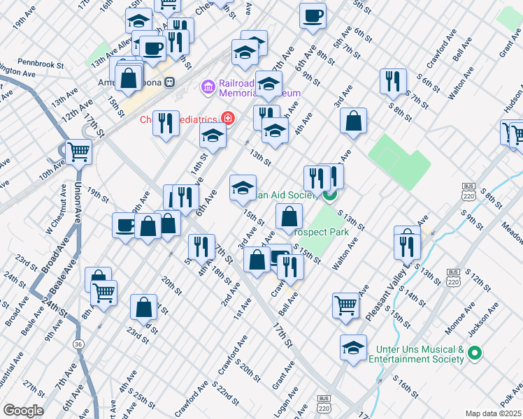 map of restaurants, bars, coffee shops, grocery stores, and more near 1409 4th Avenue in Altoona