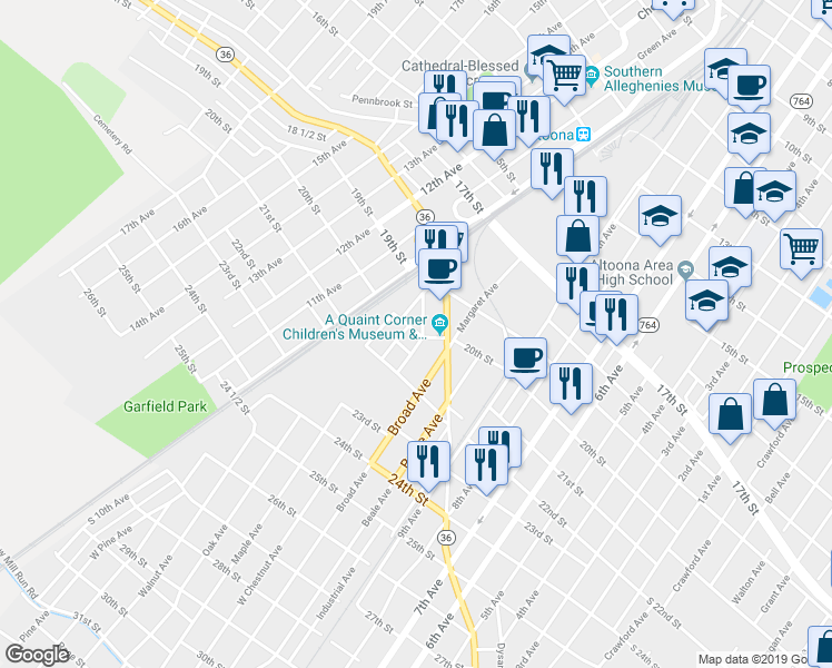 map of restaurants, bars, coffee shops, grocery stores, and more near 1925-27 West Chestnut Avenue in Altoona