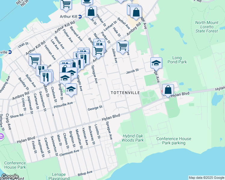 map of restaurants, bars, coffee shops, grocery stores, and more near 85 Nancy Lane in Staten Island