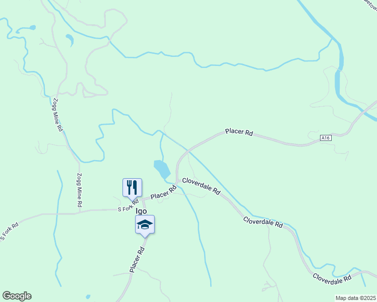 map of restaurants, bars, coffee shops, grocery stores, and more near 6695 Placer Road in Igo