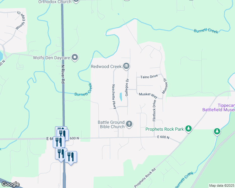 map of restaurants, bars, coffee shops, grocery stores, and more near 6146 Gallegos Drive in West Lafayette