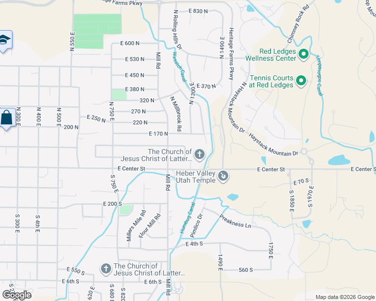 map of restaurants, bars, coffee shops, grocery stores, and more near 84 North 1280 East in Heber City
