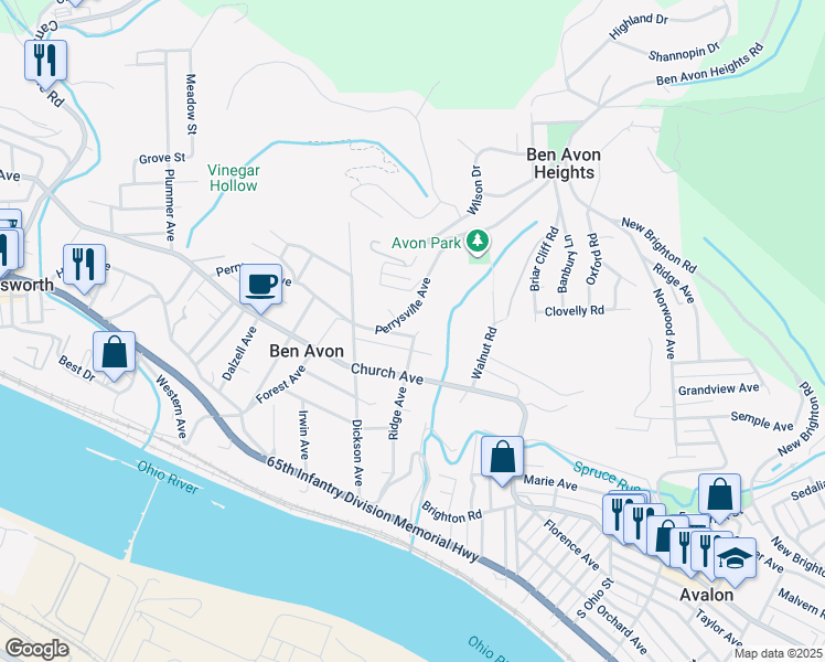 map of restaurants, bars, coffee shops, grocery stores, and more near 6903 Perrysville Avenue in Pittsburgh