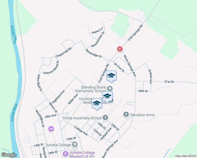 map of restaurants, bars, coffee shops, grocery stores, and more near 2720 Allison Avenue in Huntingdon