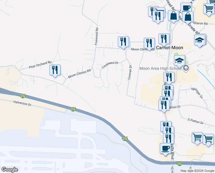 map of restaurants, bars, coffee shops, grocery stores, and more near 186 Lockheed Drive in Carnot-Moon